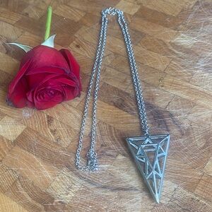 Geometric Triangle Pendant Necklace in Silver Tone